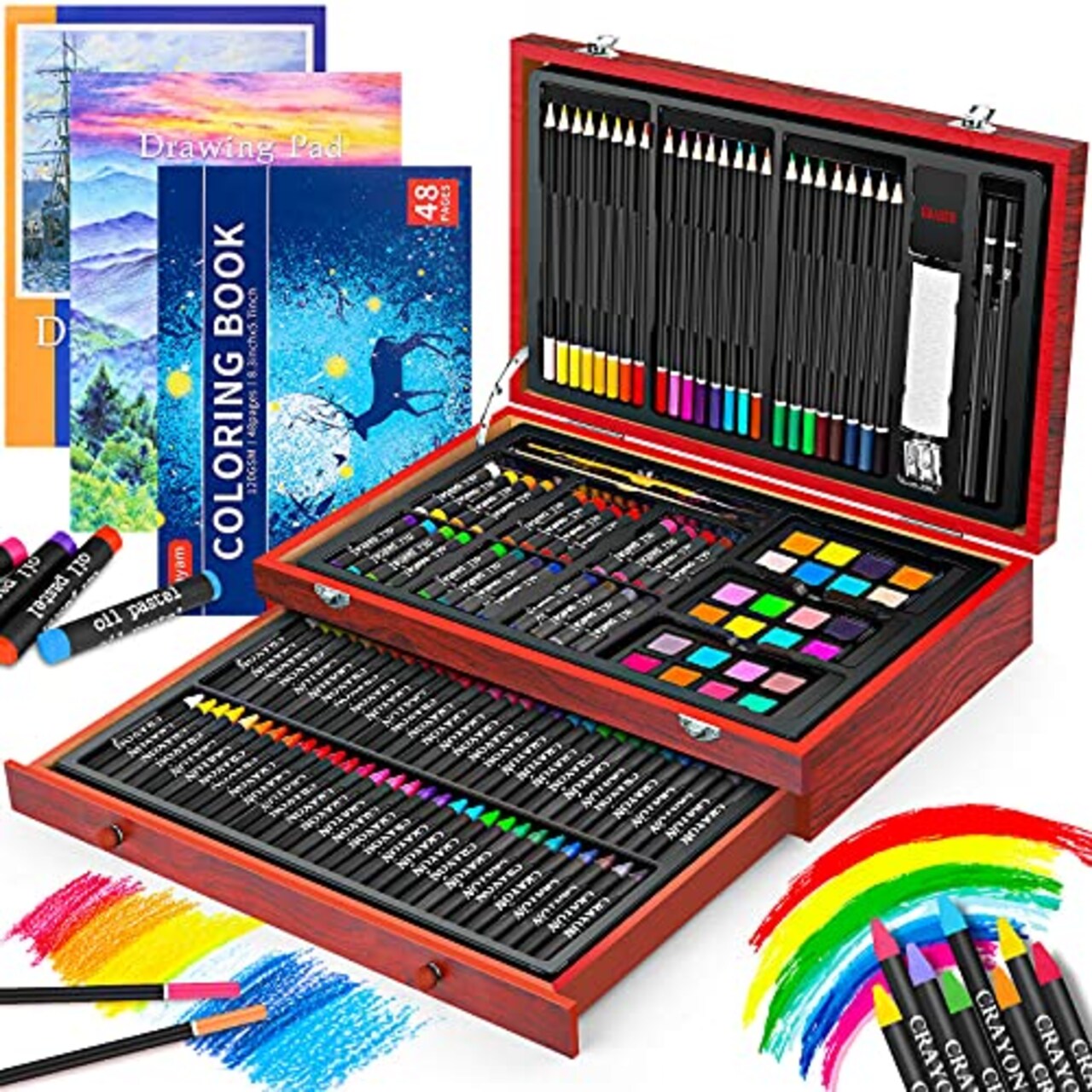 iBayam Art Supplies, 150-Pack Deluxe Wooden Art Set Crafts Drawing